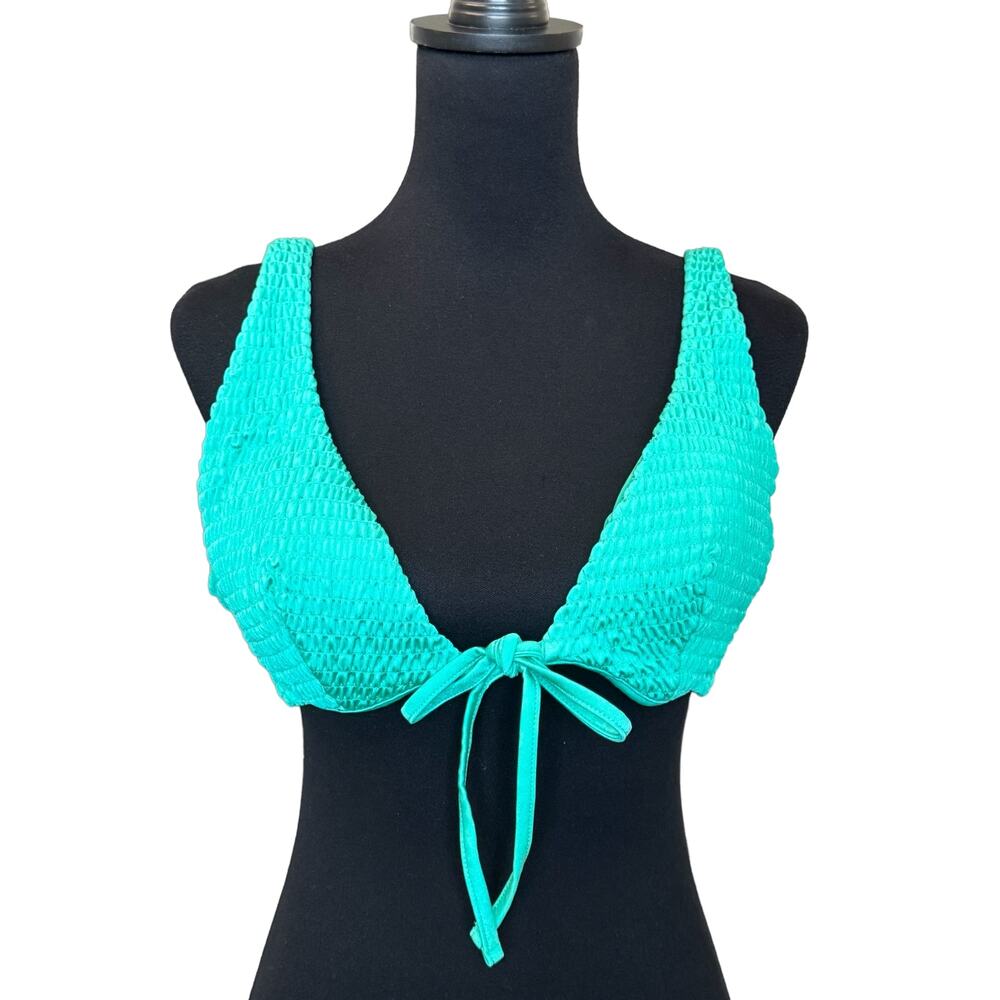 New ~ ASOS DESIGN Shirred Tie Front Triangle Bikini Top Size 12 - Picture 3 of 6